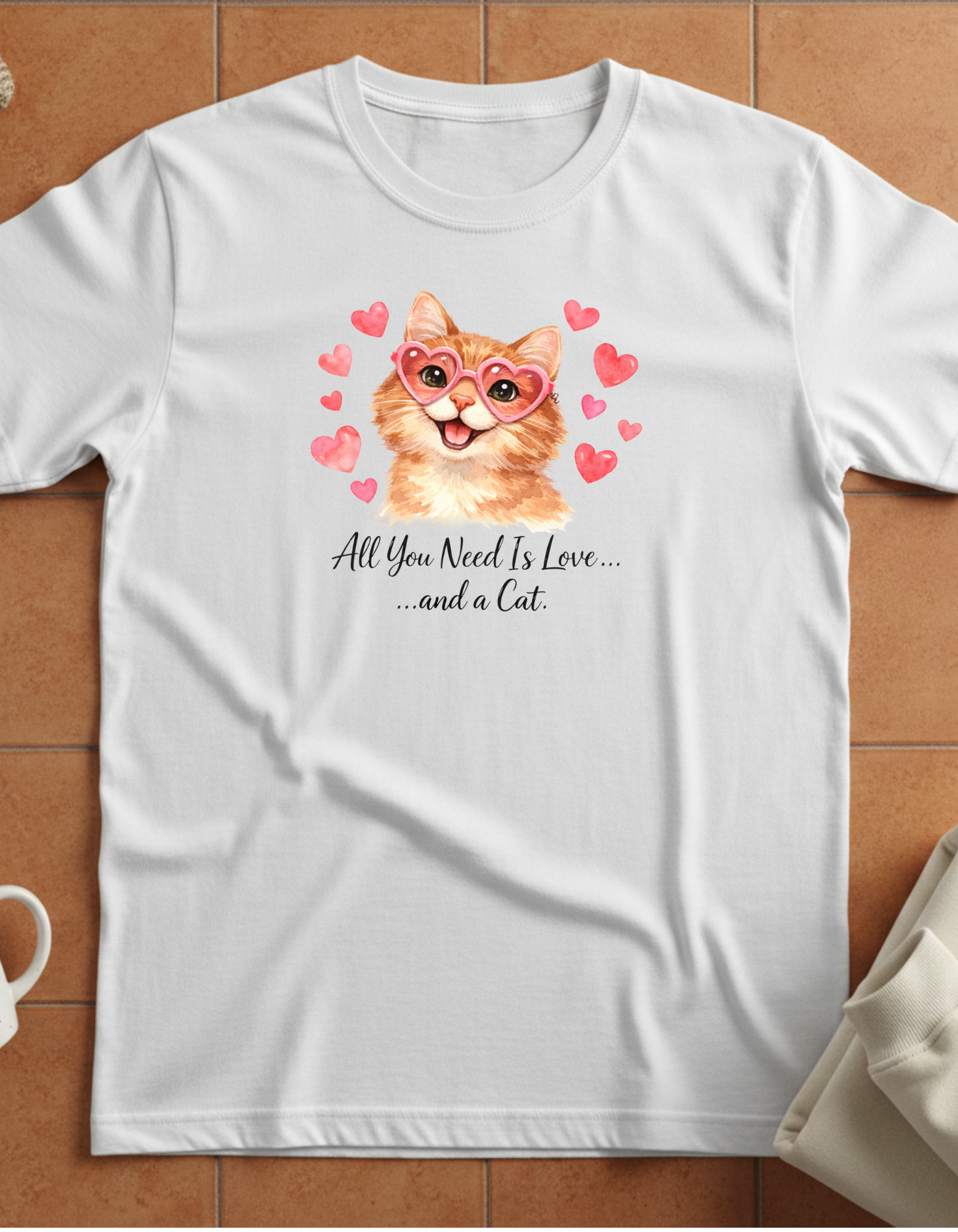 All You Need Is Love... and a Cat T-Shirt — Cute Heart Sunglasses Kitty Tee