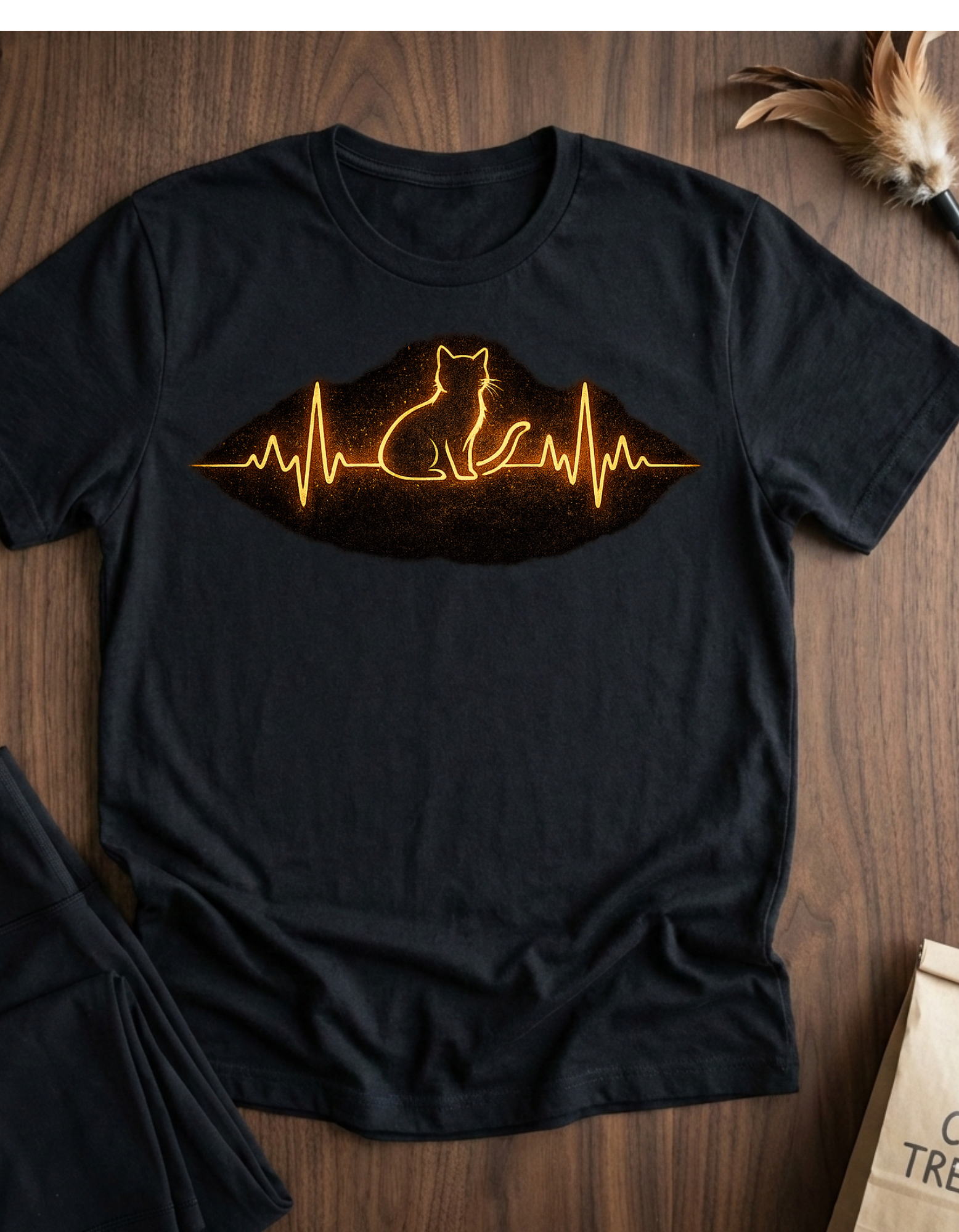 Cat Heartbeat Tee — Neon Cat Pulse Graphic T-Shirt