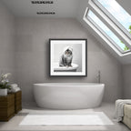 Cat Spa Poster — Cute Grey Cat with Towel on Bathtub Matte Vertical Art Print
