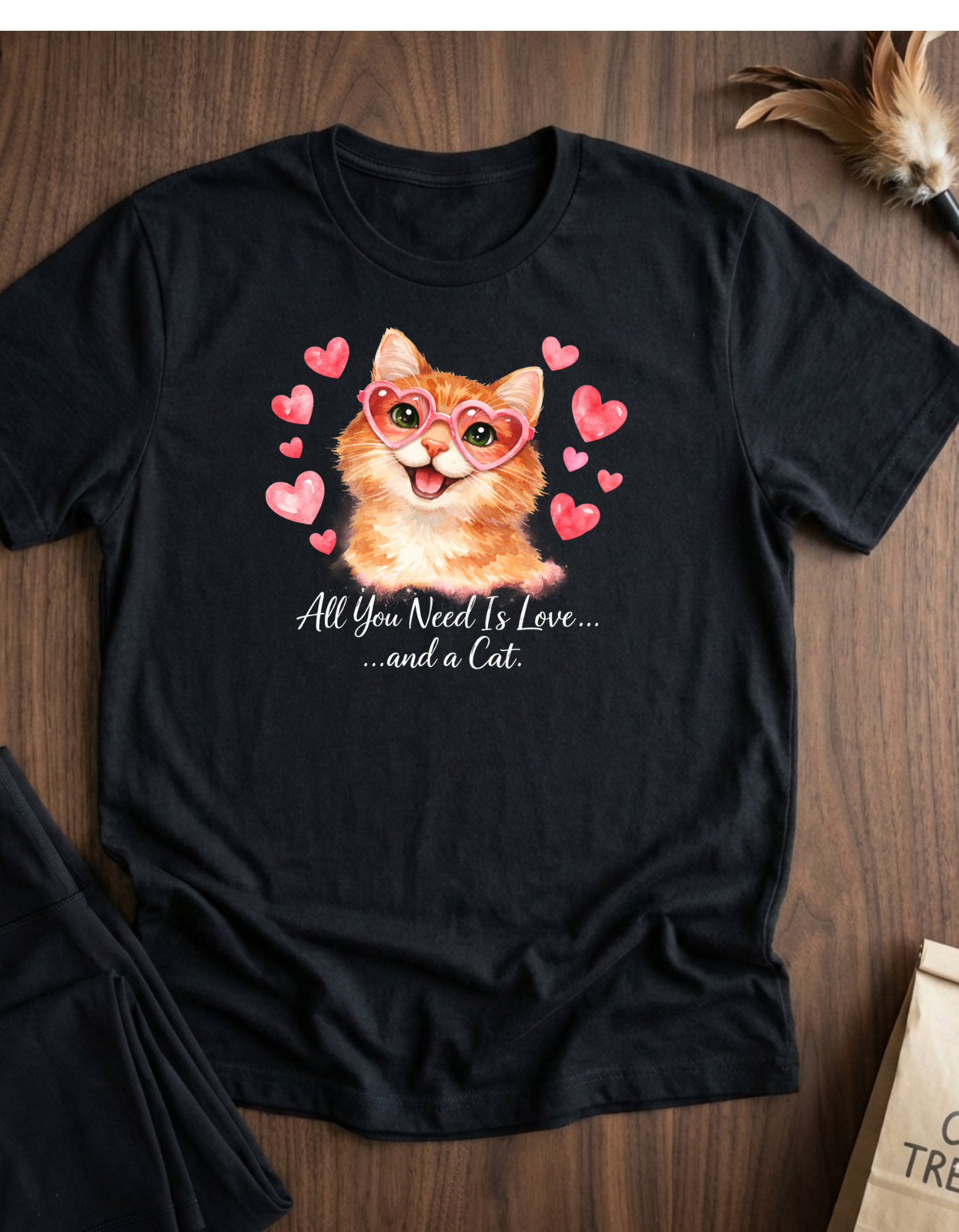All You Need Is Love... and a Cat T-Shirt — Cute Heart Sunglasses Kitty Tee