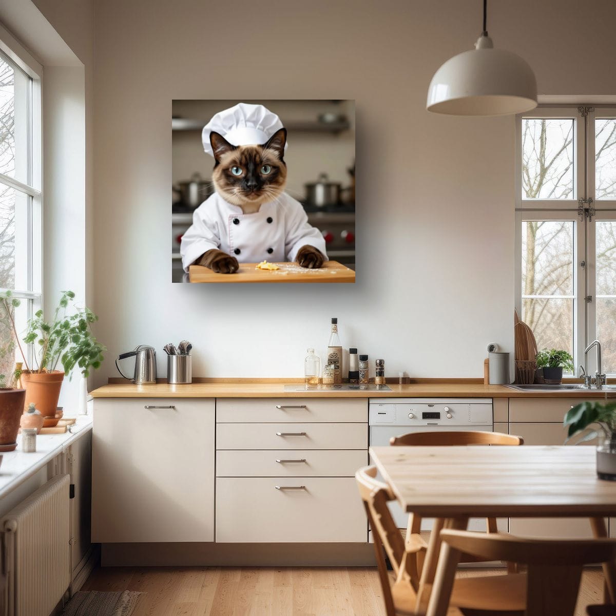 Chef Cat Poster — Cute Siamese Cat in Chef Outfit Matte Vertical Wall Art