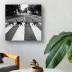 Cat Crossing Abbey Road — Black & White Matte Vertical Poster