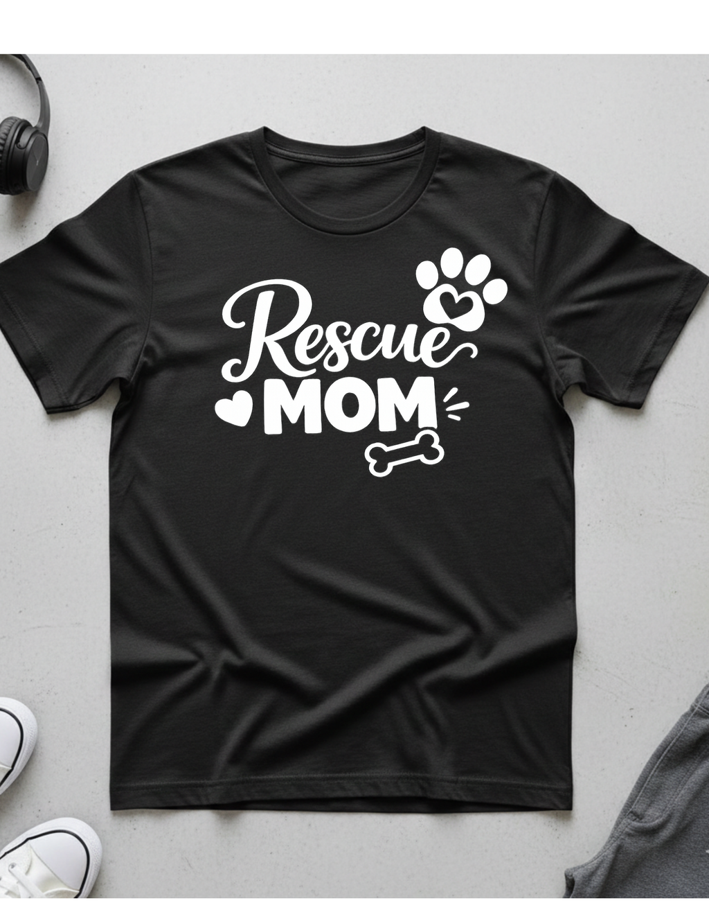 Rescue Mom T-Shirt — Dog Rescue Paw & Bone Tee for Pet Moms