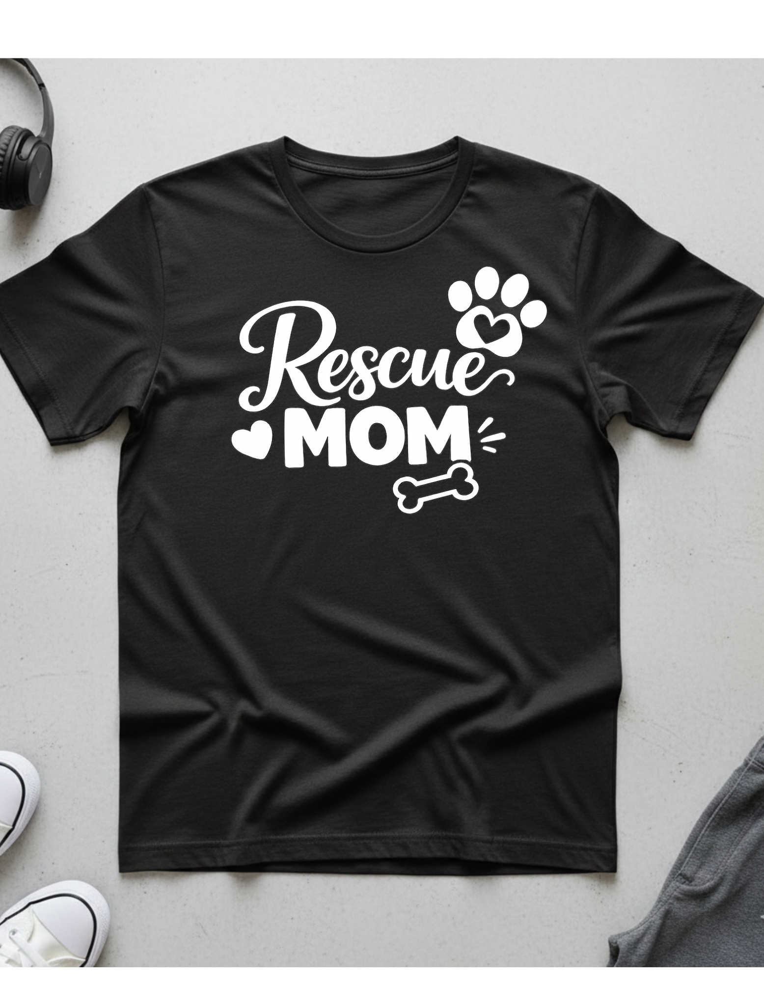 Rescue Mom T-Shirt — Dog Rescue Paw & Bone Tee for Pet Moms