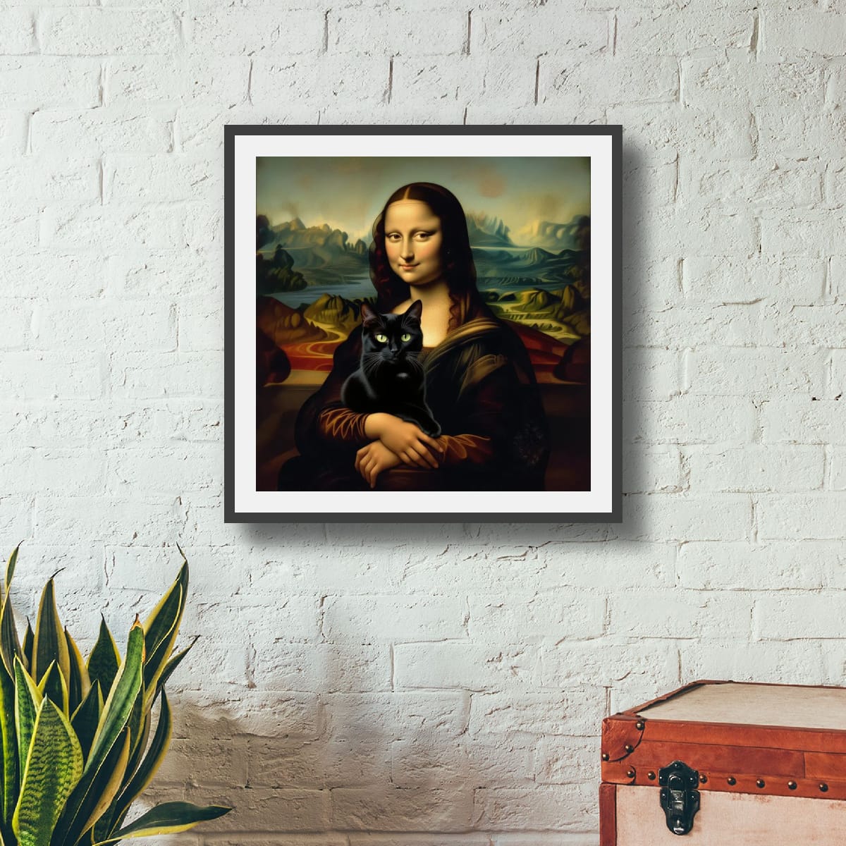 Mona Lisa with Black Cat Matte Poster — Vintage Art Print