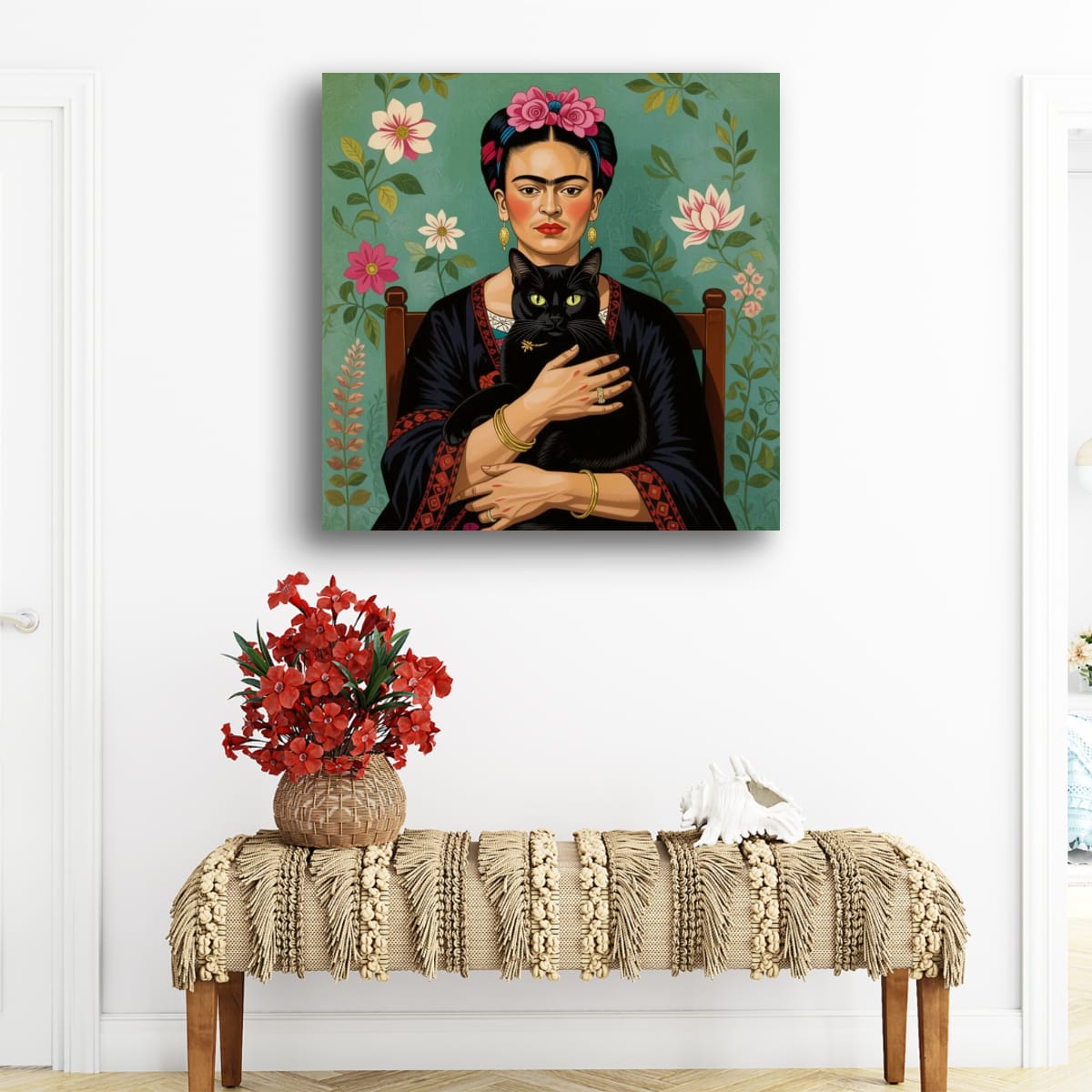 Frida Cat Portrait Poster — Matte Vertical Art Print
