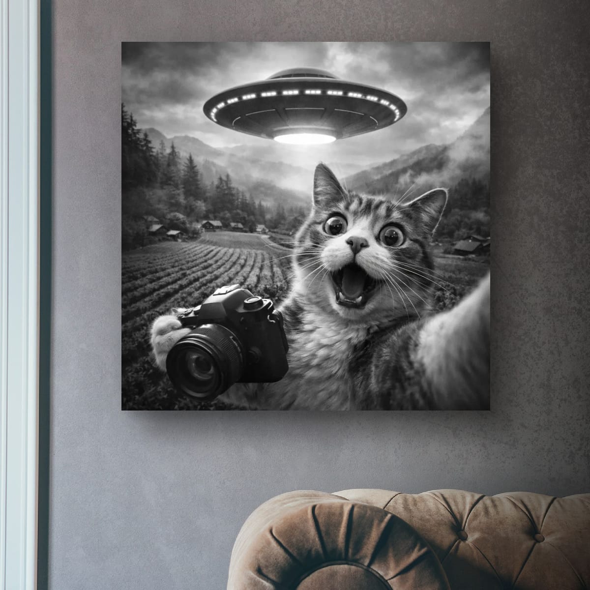 Cat Selfie with UFO Poster