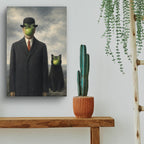 Surreal Apple-Faced Man & Cat Matte Poster — Vintage René Magritte Style Art Print