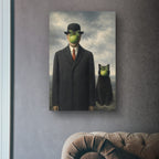 Surreal Apple-Faced Man & Cat Matte Poster — Vintage René Magritte Style Art Print