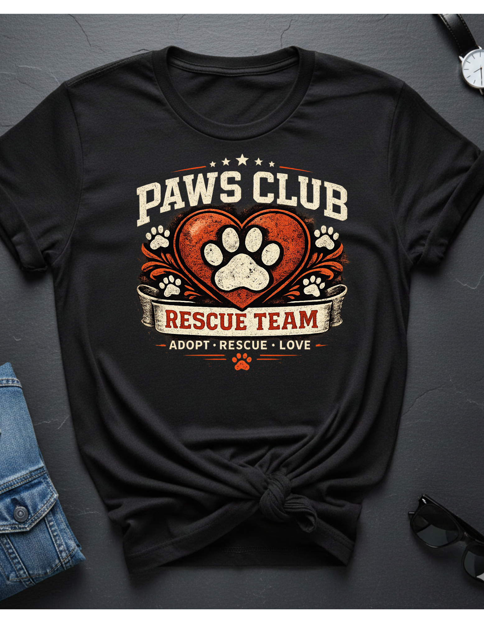 Paws Club Rescue Team T-Shirt – Adopt, Rescue, Love Dog & Cat Rescue Tee