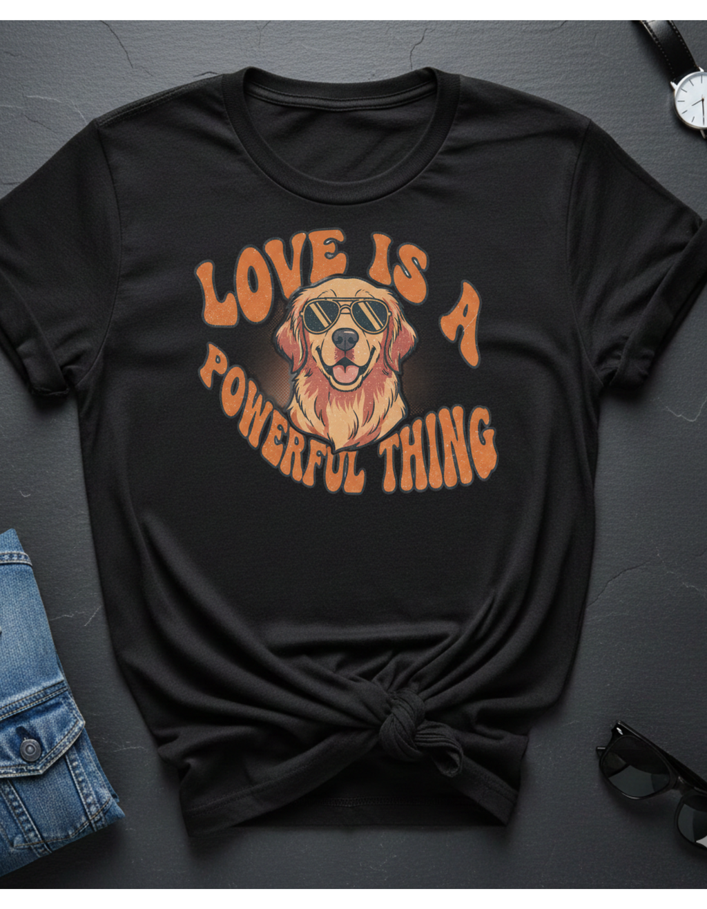 T-Shirt — "Love Is a Powerful Thing" Golden Retriever Graphic Tee