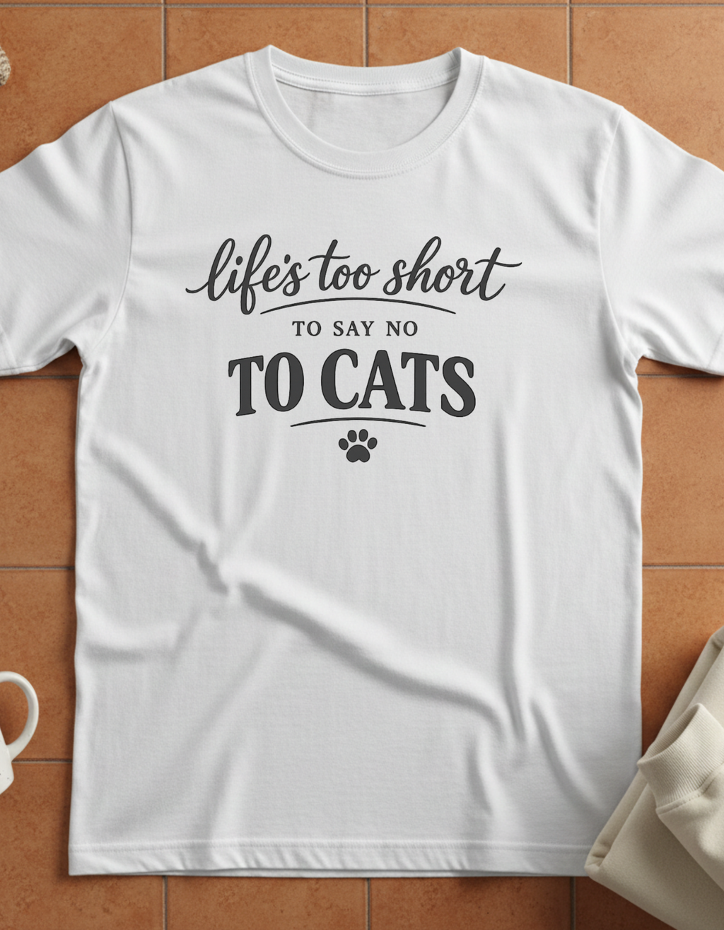 Cat Lover T-Shirt — "Life's Too Short to Say No to Cats" Graphic Tee