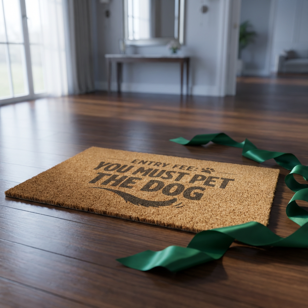 Doormat - "Entry Fee: You Must Pet The Dog" Funny Welcome Mat for Dog Lovers