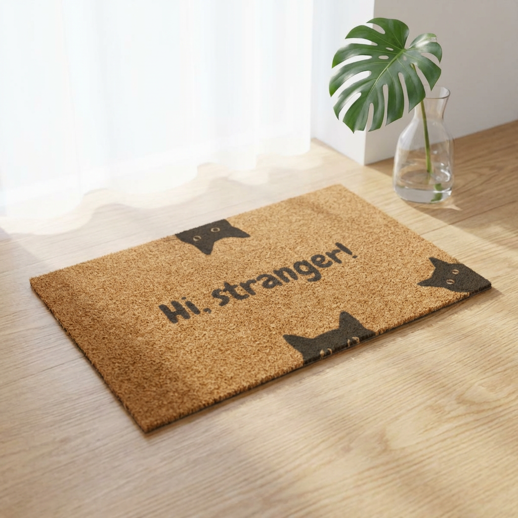 Hi, Stranger! Cat Doormat — Funny Welcome Coir Mat for Cat Lovers
