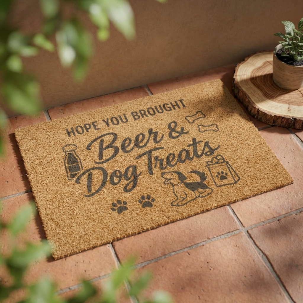 Doormat — "Hope You Brought Beer & Dog Treats" Funny Welcome Mat