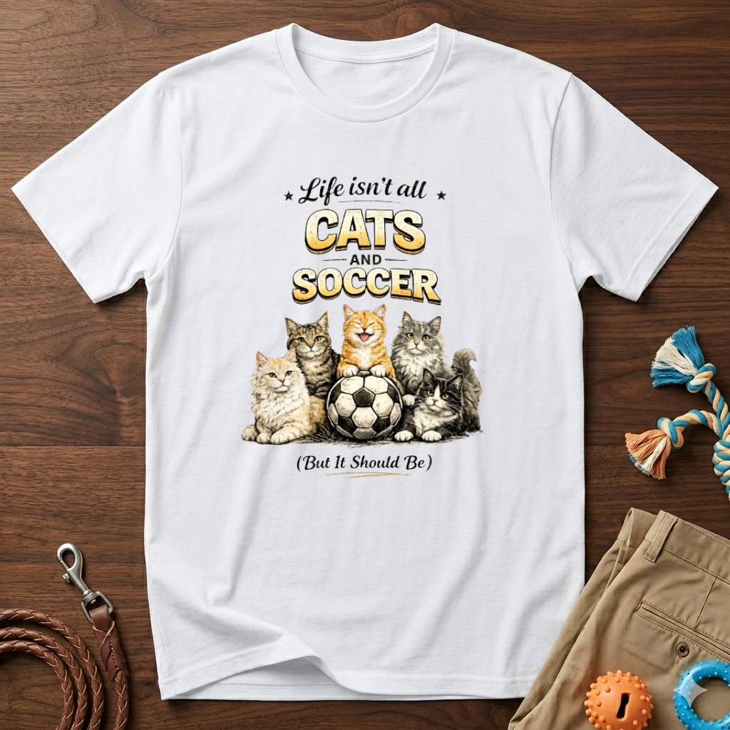 Cats and Soccer T-Shirt — "Life Isn’t All Cats and Soccer (But It Should Be)"