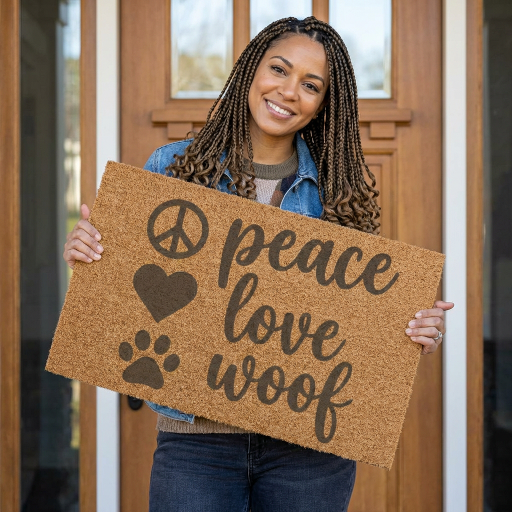 Peace Love Woof Doormat – Dog Lover Welcome Mat