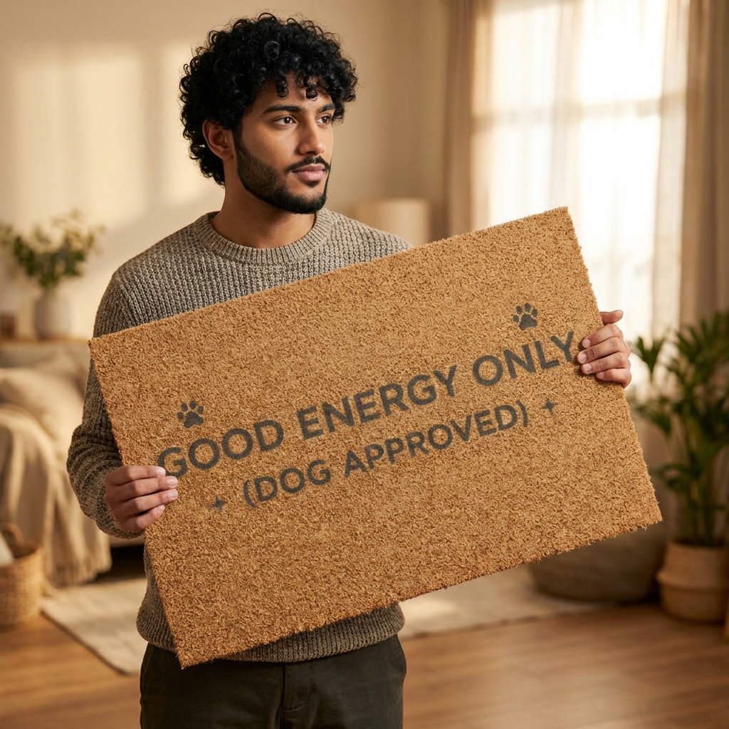 Good Energy Only (Dog Approved) Doormat — Funny Paw Print Welcome Mat for Dog Lovers