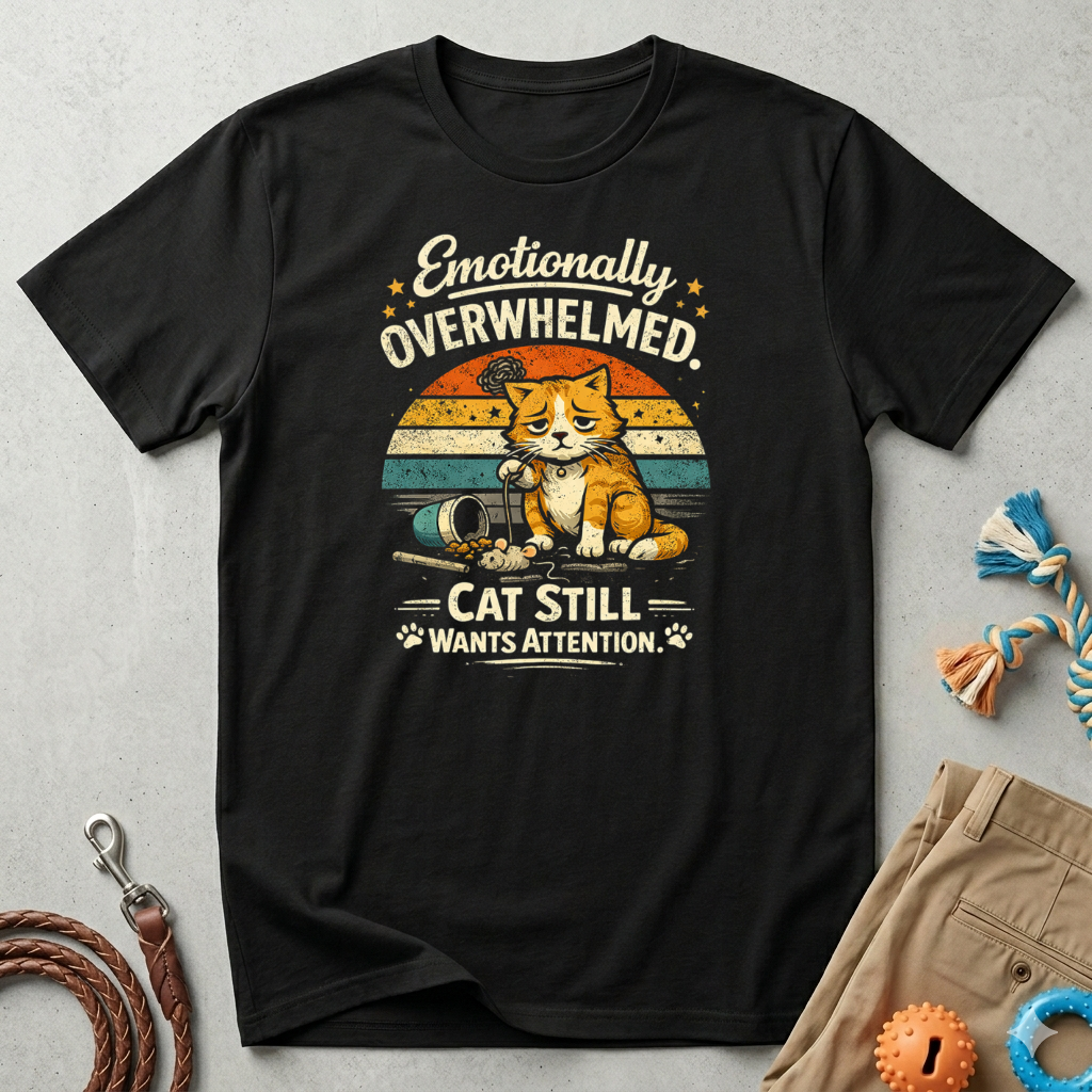 T-Shirt — "Emotionally Overwhelmed, Cat Still Wants Attention" Cute Vintage Cat Tee