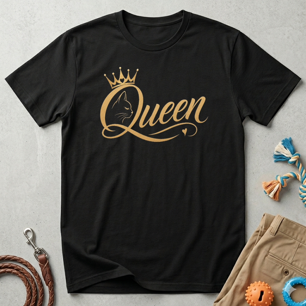 Queen cat lover T‑Shirt — Gold Crown Feminine Graphic Tee