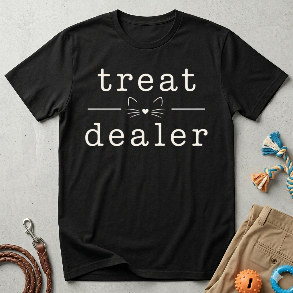 T-Shirt — "Treat Dealer" Cute Cat Treats Graphic Tee