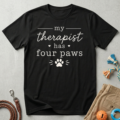 Pet Lover T-Shirt — "My Therapist Has Four Paws" Cute Dog & Cat Therapy Tee