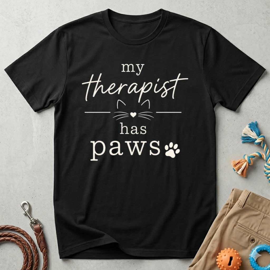 My Therapist Has Paws T-Shirt — Cute Cat Lover Tee