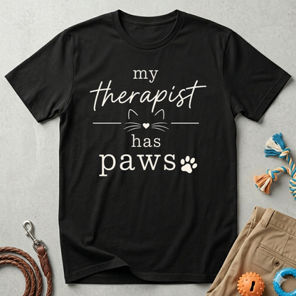 My Therapist Has Paws T-Shirt — Cute Cat Lover Tee