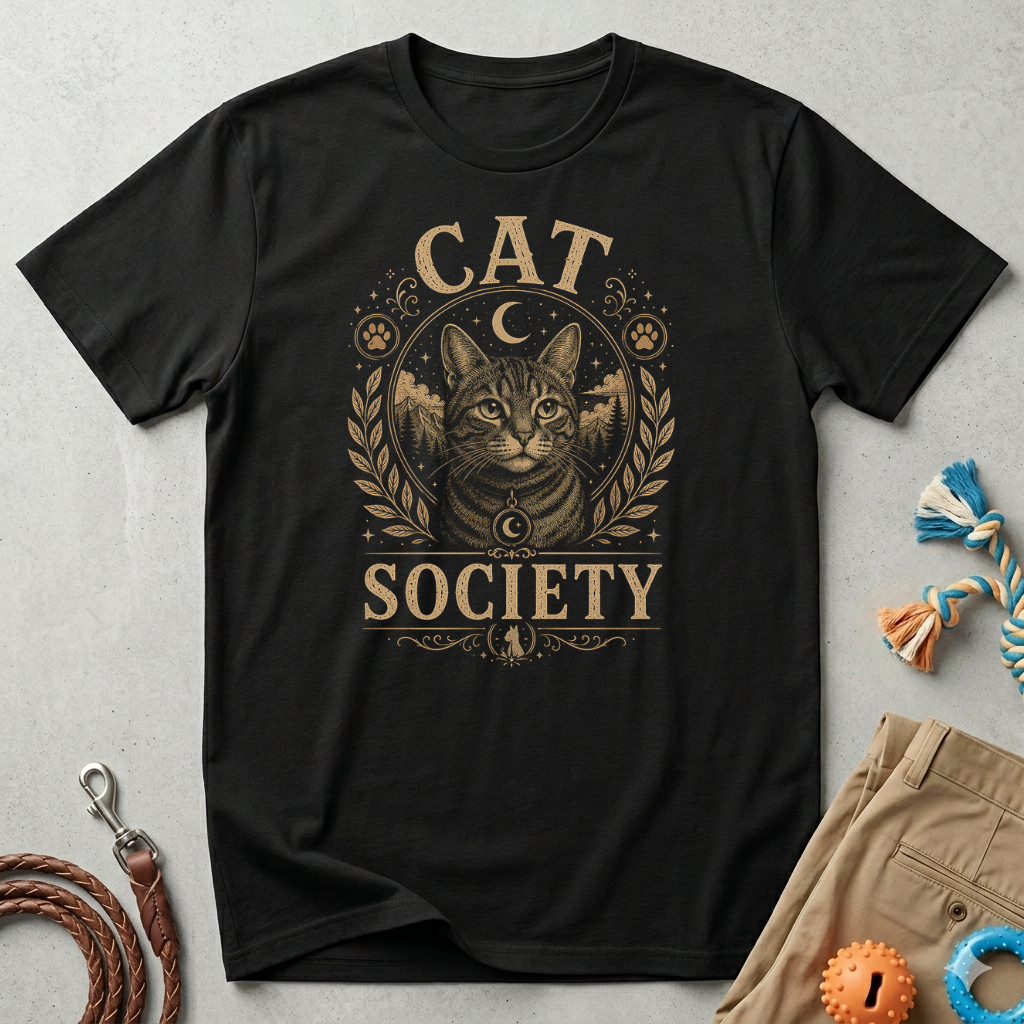 Cat Society T-Shirt — Vintage Cat Crest Graphic Tee
