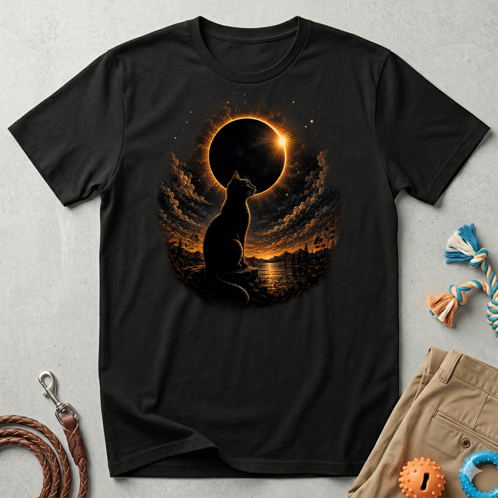 Eclipse Cat T-Shirt — Cosmic Solar Eclipse Cat Silhouette Tee