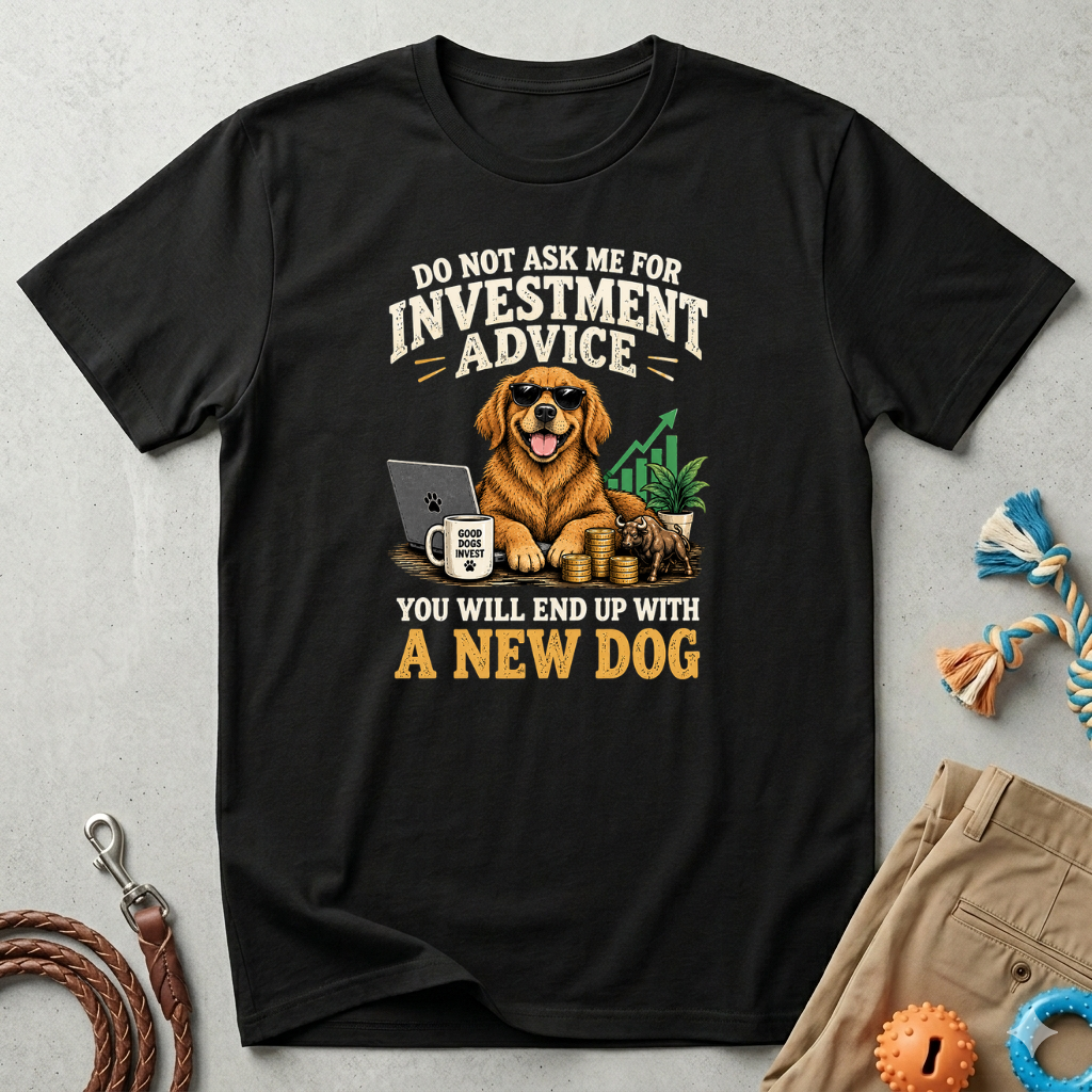 Funny Dog Investor T-Shirt — “Do Not Ask Me For Investment Advice or You’ll End Up With A New Dog”