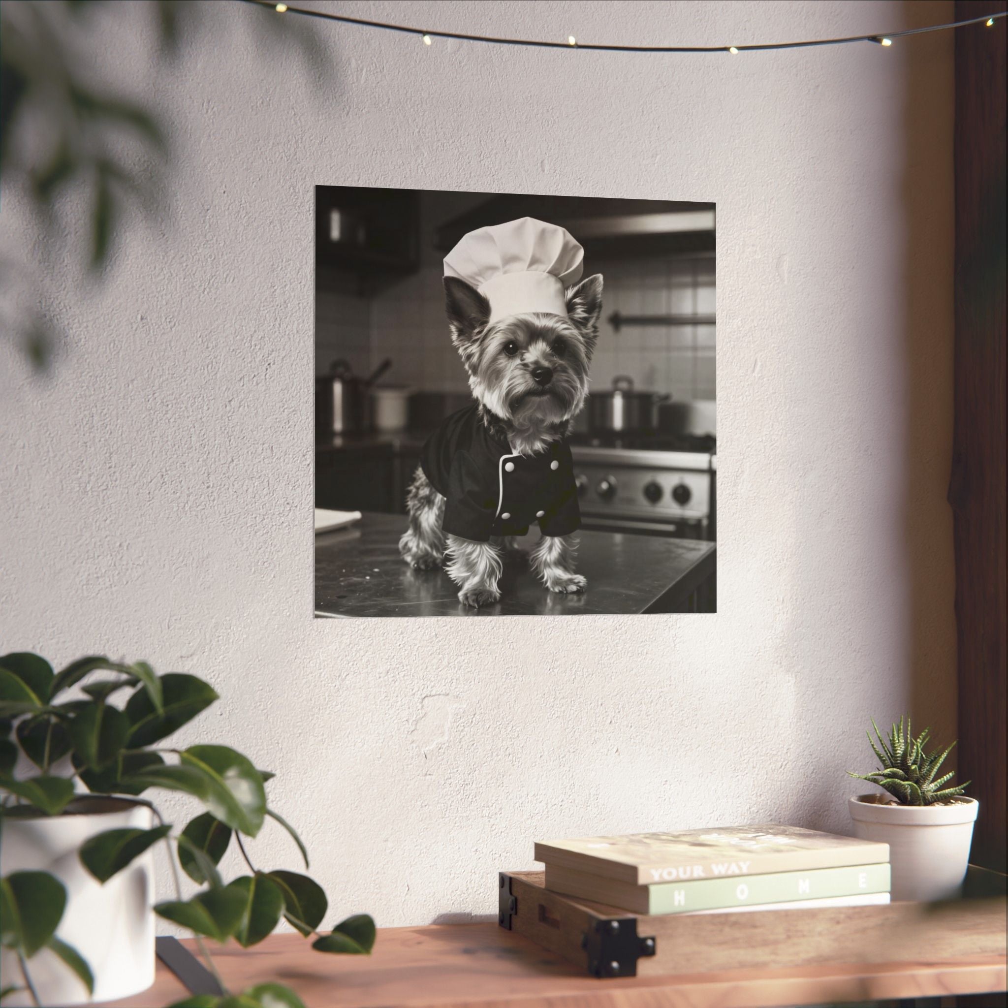Digital download Chef Dog Poster — Matte Vertical Kitchen Wall Art (Yorkshire Terrier in Chef Hat)
