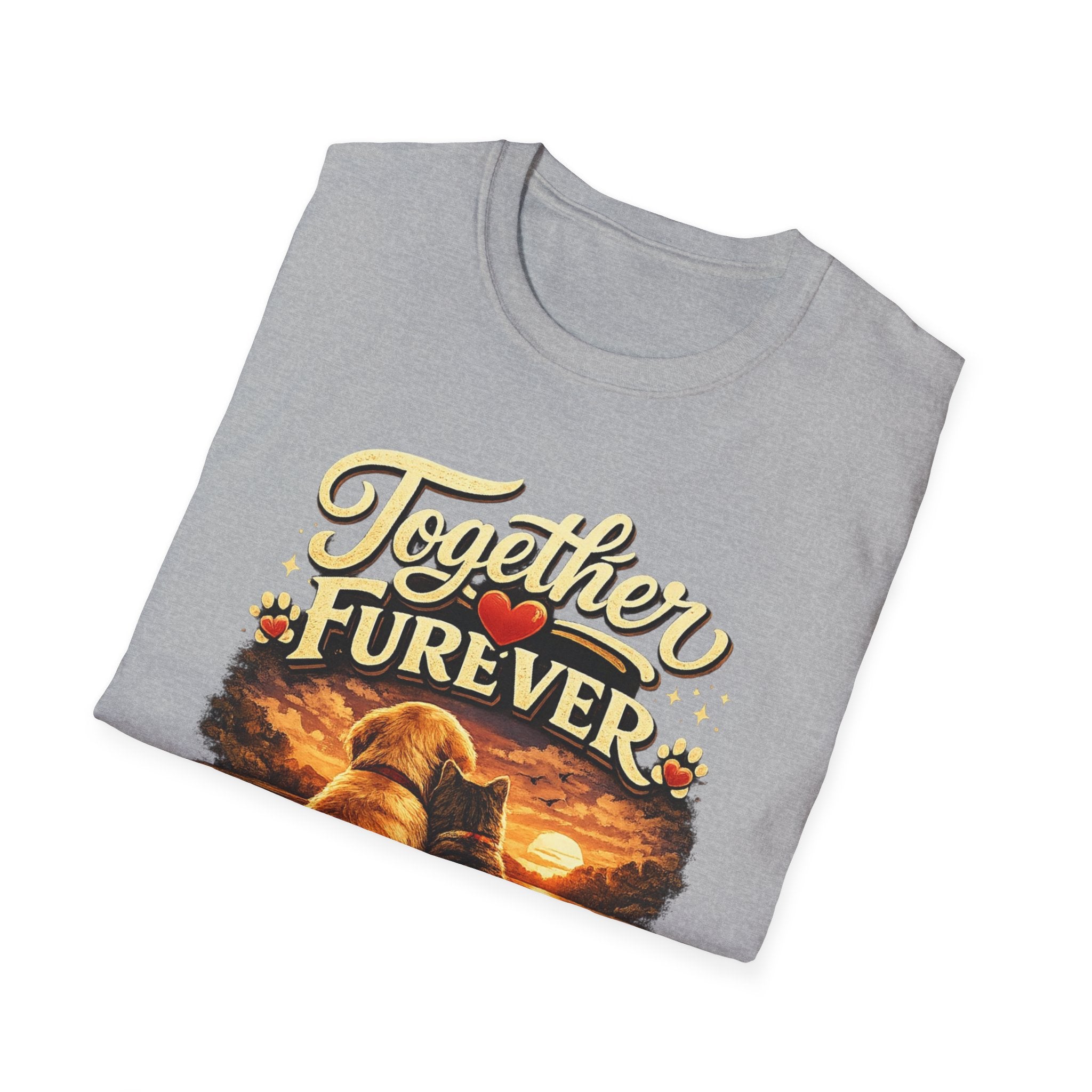 T-Shirt — "Together Furever" Dog and cat Sunset Graphic Tee