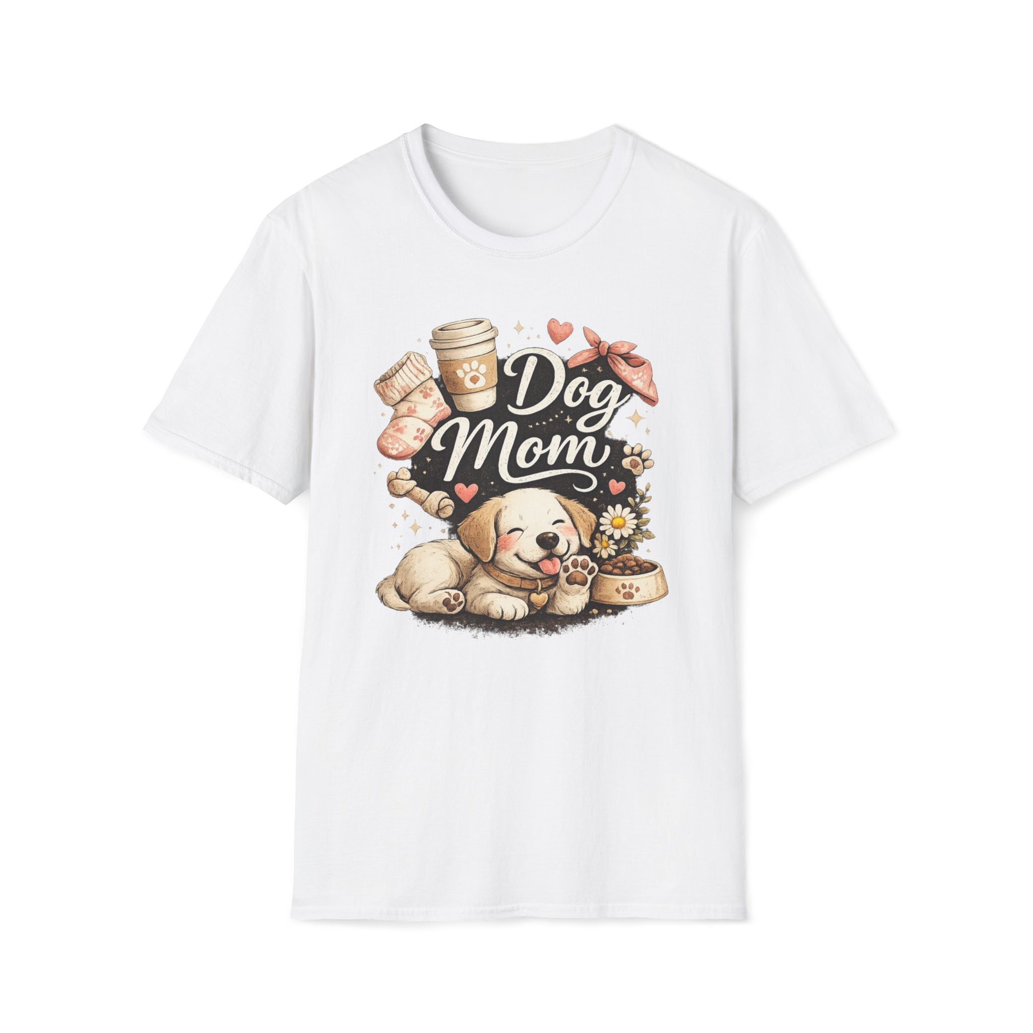 Dog Mom T-Shirt — Cute Puppy, Coffee & Floral Design