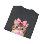 Cute Cat T-Shirt — Kitty with Glasses, Pink Bow & Bubblegum