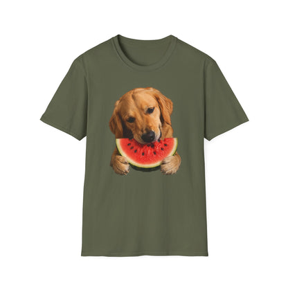 Dog Eating Watermelon T-Shirt — Cute Golden Retriever Summer Tee
