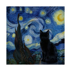 Starry Night Black Cat Poster — Matte Vertical Wall Art