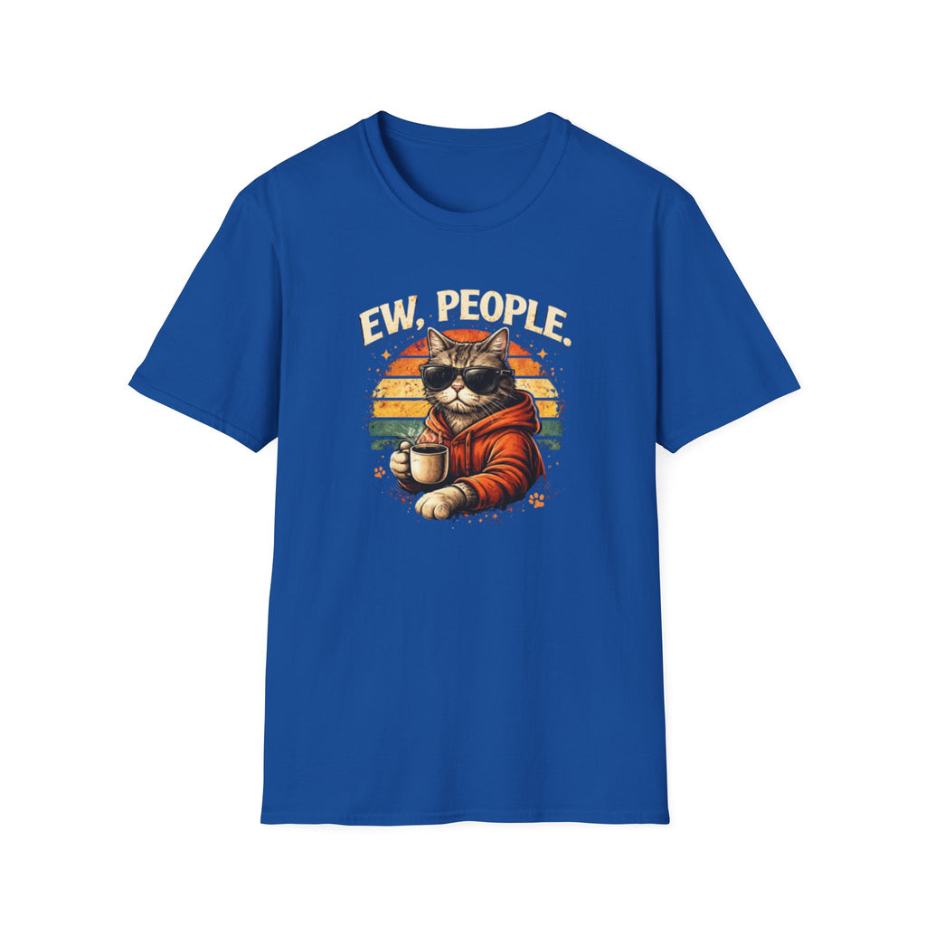 Cat Coffee Vintage T-Shirt — "Ew, People" Retro Cat with Mug Graphic