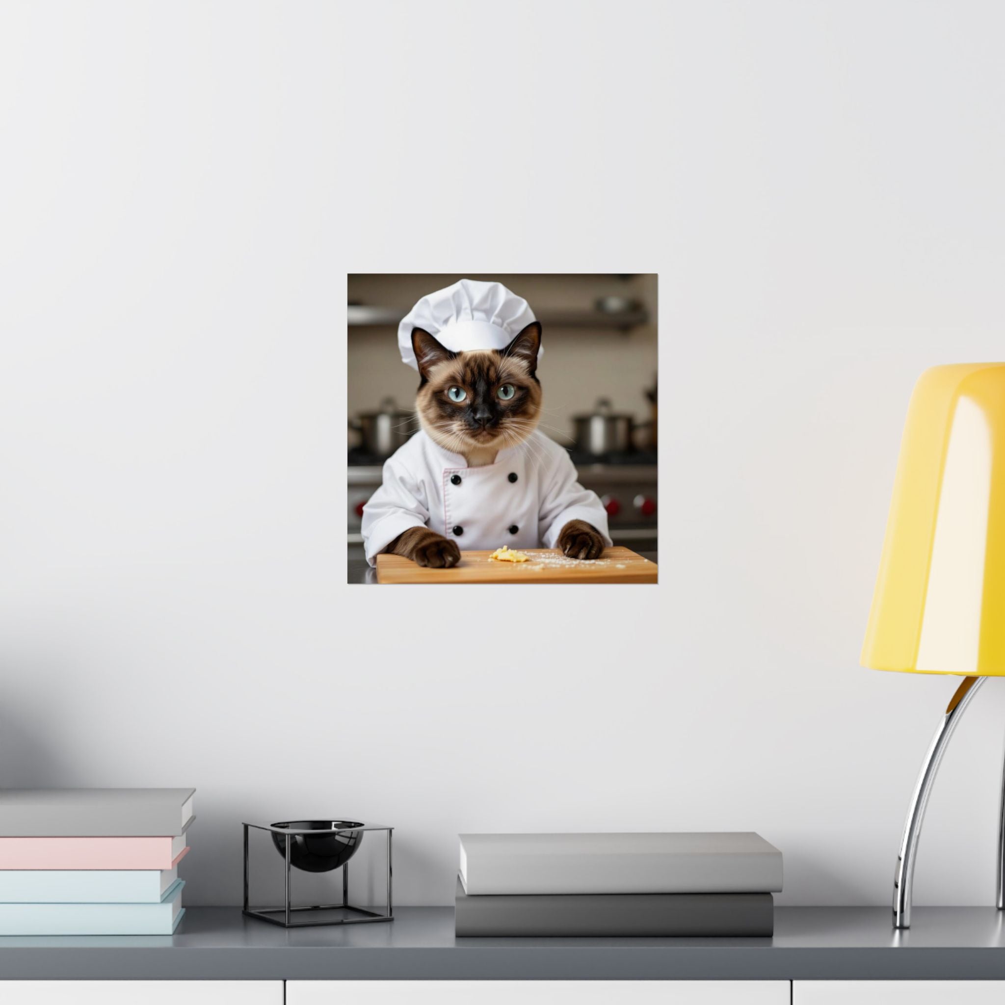 Chef Cat Poster — Cute Siamese Cat in Chef Outfit Matte Vertical Wall Art