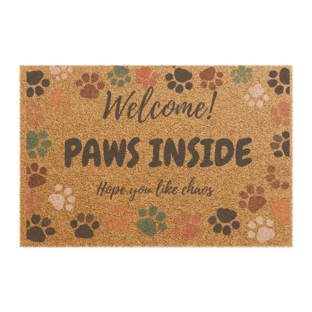 Doormat — "Welcome! Paws Inside" Pet Paw Print Coir Door Mat