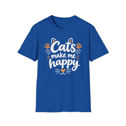 Cats make me happy T‑Shirt – Cute Paw Print & Heart Graphic Tee