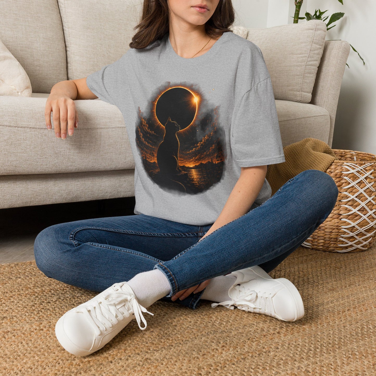Eclipse Cat T-Shirt — Cosmic Solar Eclipse Cat Silhouette Tee