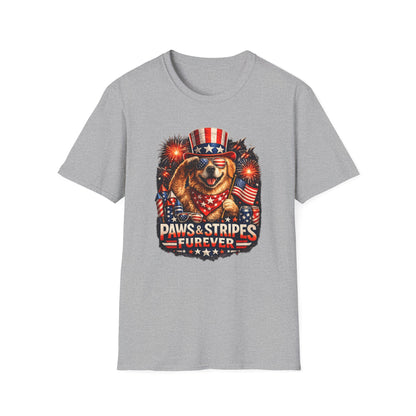 Patriotic Dog T-Shirt — "Paws & Stripes Forever" 4th of July Tee