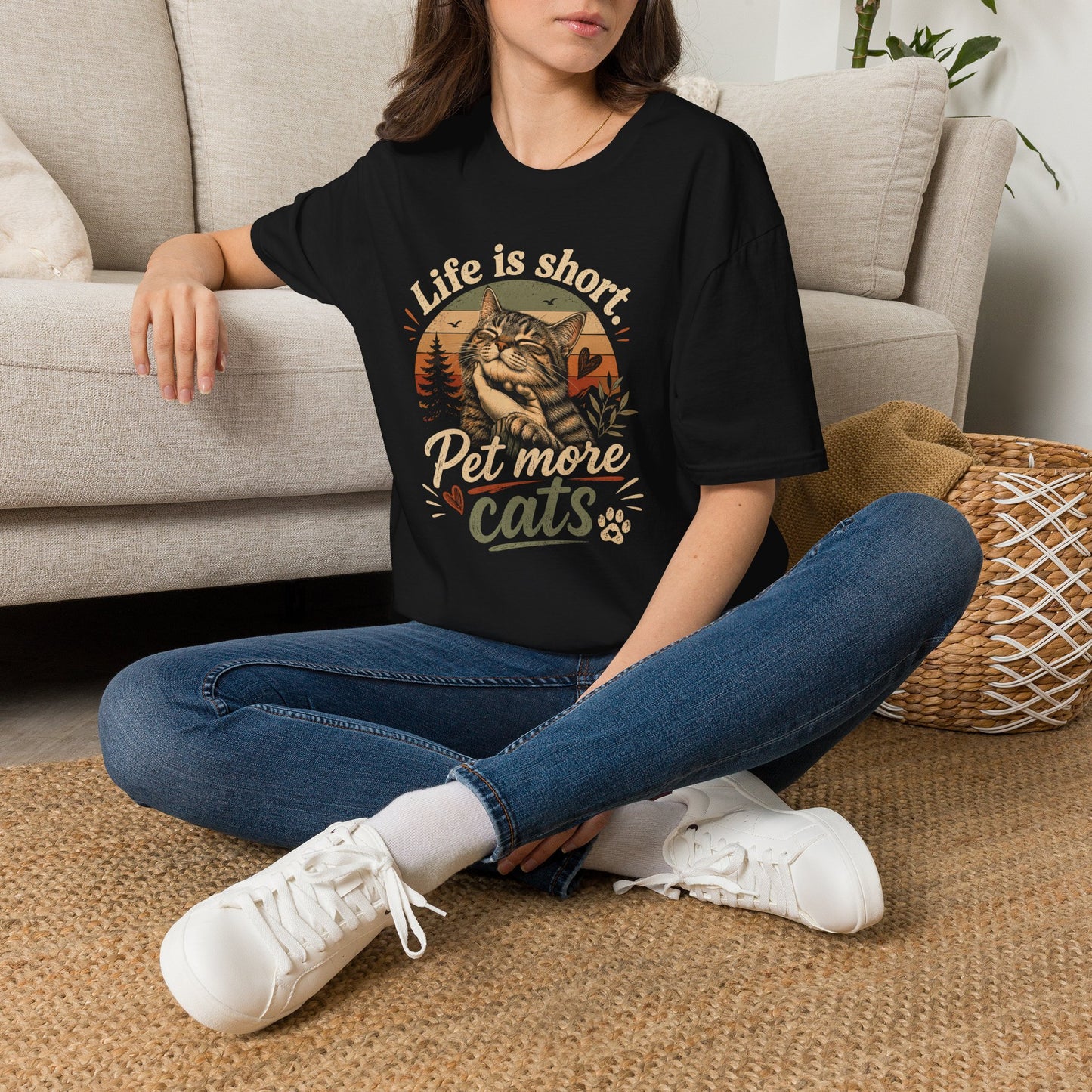 T-Shirt — "Life Is Short, Pet More Cats" Vintage Cat Tee