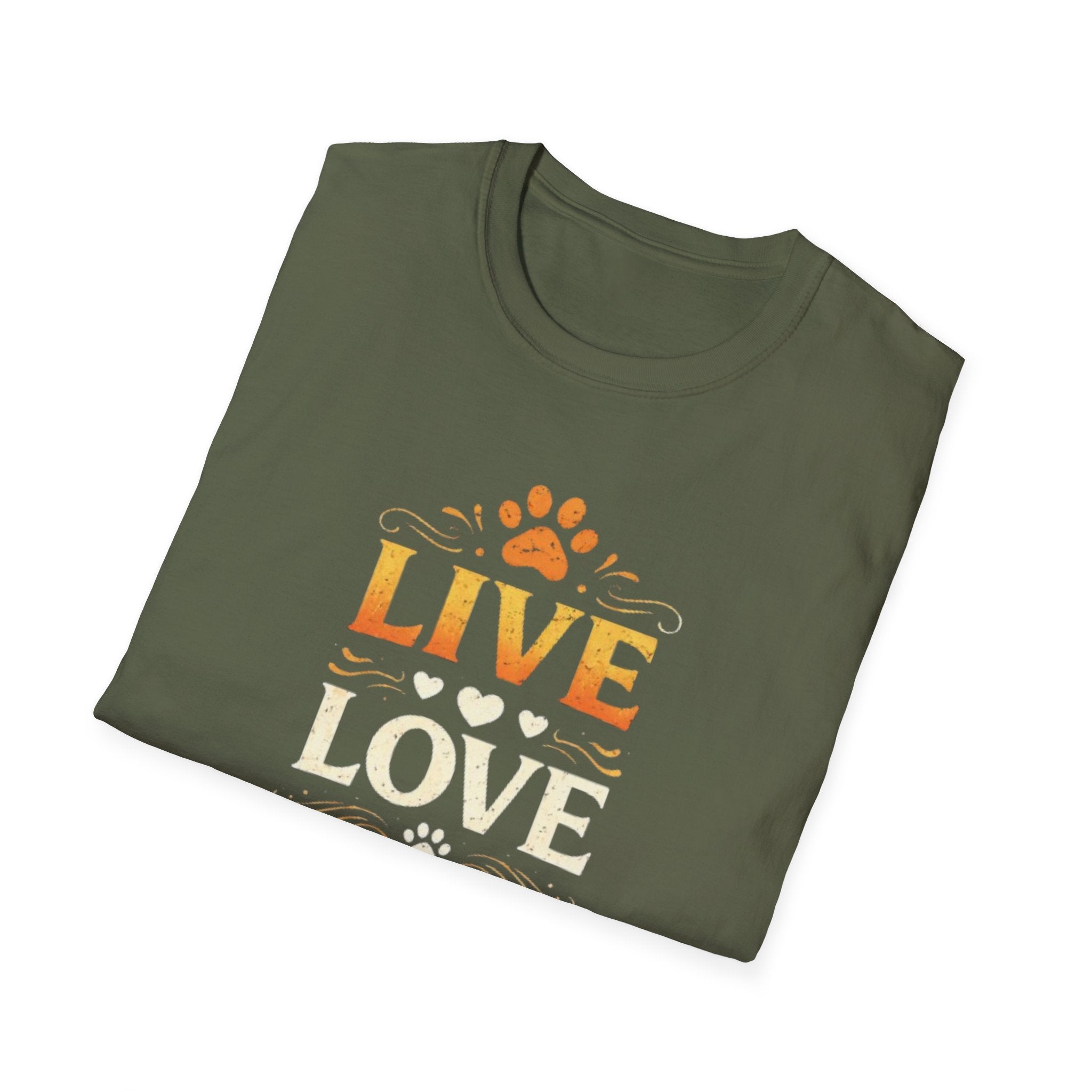 Live Love Meow T-Shirt — Cute Cat Paw Graphic Tee for Cat Lovers