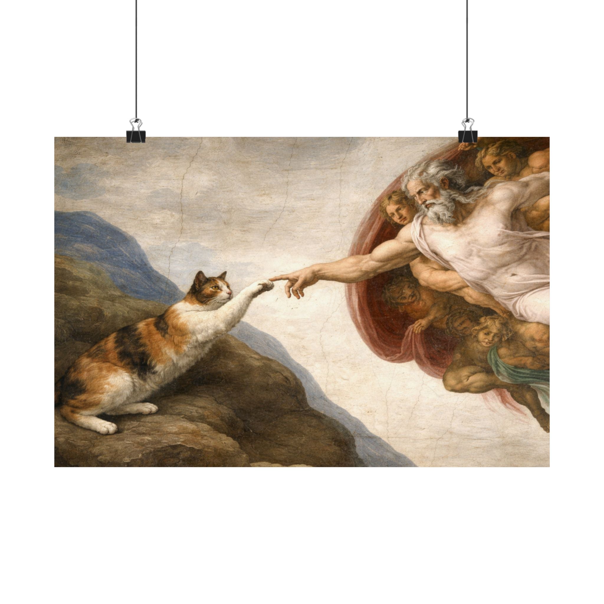 Matte Horizontal Poster — 'The Creation of Cat' Renaissance Wall Art