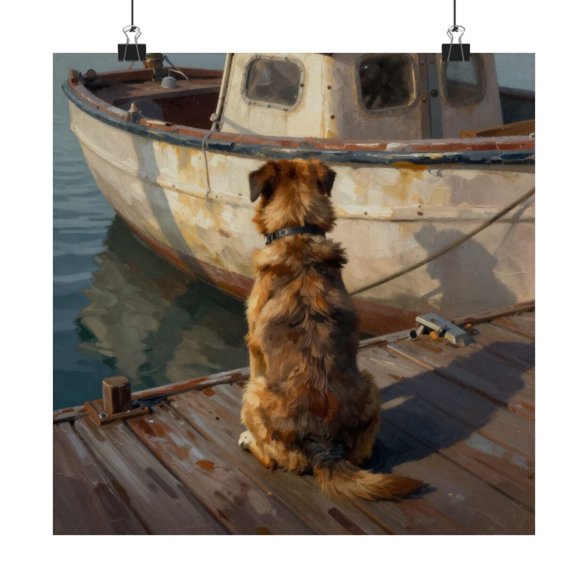 Dog at the Dock Matte Poster — Nostalgic Coastal Wall Art for Dog Lovers