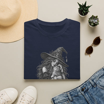 Witch and Cat Graphic T-Shirt — Cozy Gothic Halloween Tee