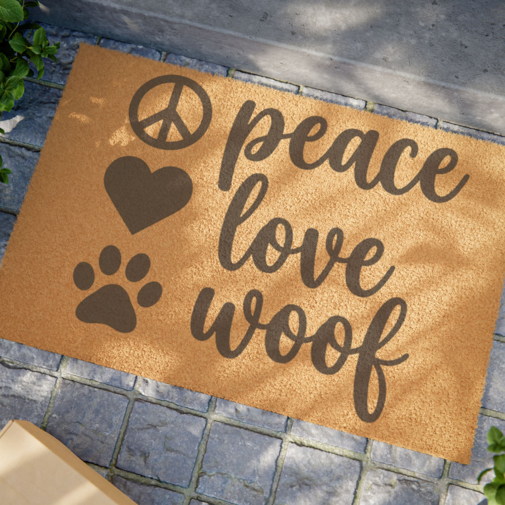 Peace Love Woof Doormat – Dog Lover Welcome Mat