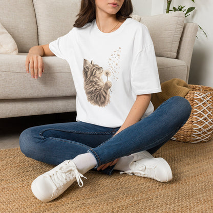 Cat Dandelion T-Shirt — Cute Cat Blowing Dandelion Graphic Tee